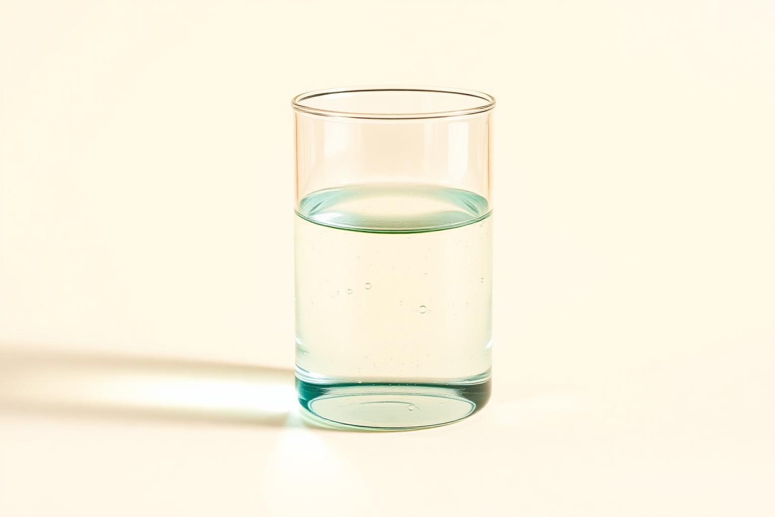Glass of clear filtered water on a warm cream background